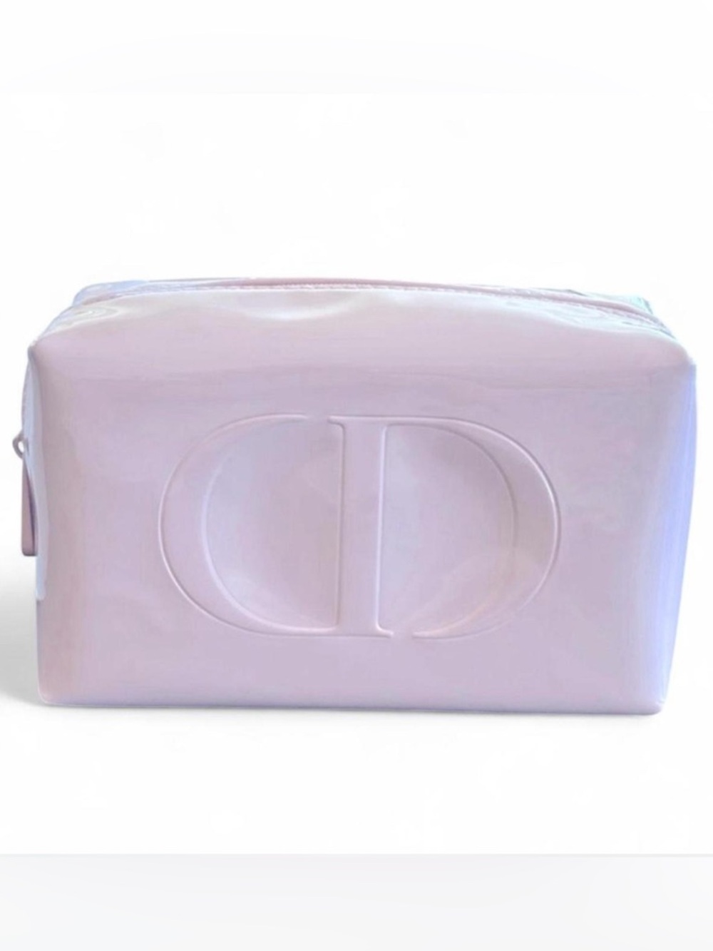 Authentic Dior Pale Pink Glossy Makeup Cosmetic Bag with Embossed CD Logo